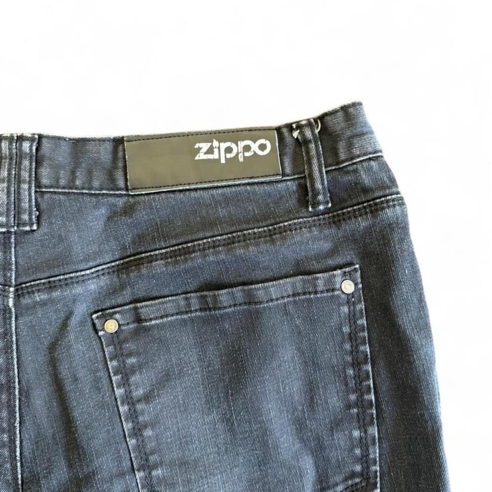 Zippo black denim jeans with unique distressing